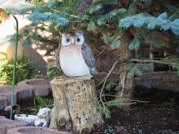 View Big Owl Figurine Tree Log Pine Tree — Stock Photo, Image