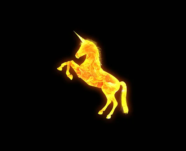 Icono Dorado Unicornio Aislado Sobre Fondo Negro — Foto de Stock