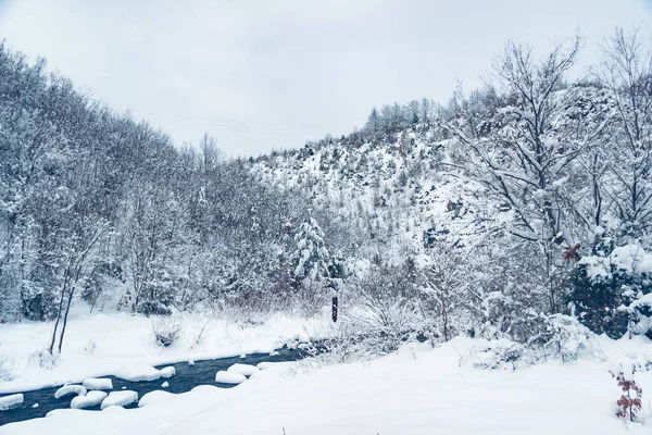 Beau Cliché Une Rivière Pas Complètement Gelée Qui Coule Dans — Photo