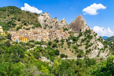 View of Castelmezzano, a typical village under the peaks of the Dolomiti lucane in Basilicata region, Italy clipart