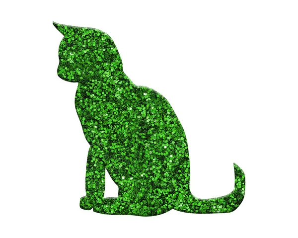 Rendering Green Glitter Cat Isolated White Background — Stock Photo, Image