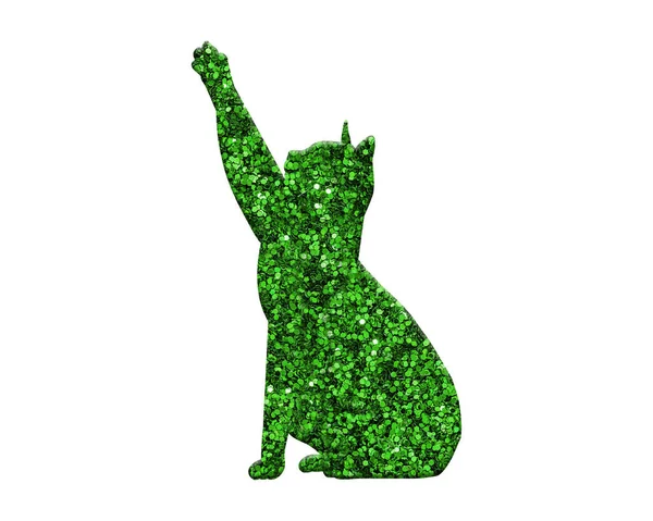 Vykreslení Zelené Třpytivé Kočky Izolované Bílém Pozadí — Stock fotografie