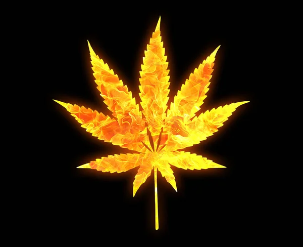 Marijuana Leaf Outline Bright Fire Pattern Isolated Black Background — Stock Photo, Image