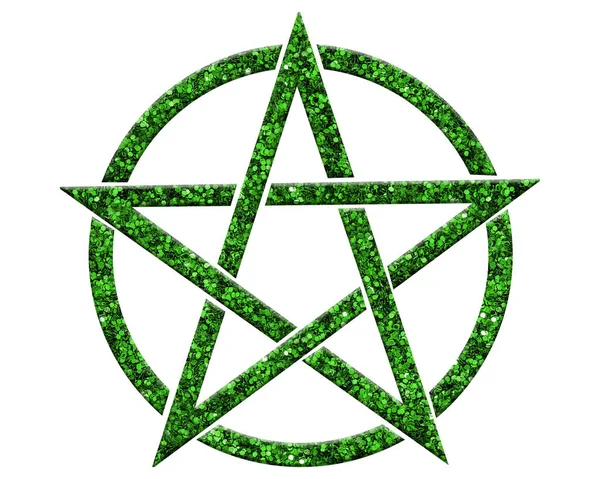 Beyaz Arkaplanda Izole Edilmiş Yeşil Parlayan Bir Pentagram Yıldızının Çizimi — Stok fotoğraf
