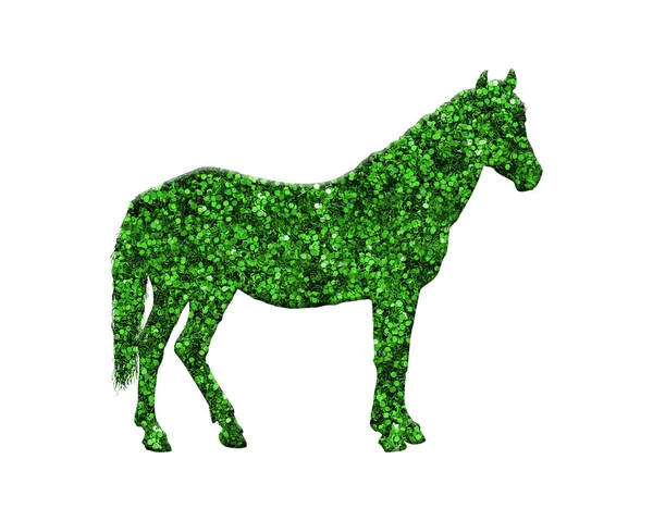 Eine Darstellung Eines Grünen Glitzerpferdes Isoliert Auf Weißem Hintergrund — Stockfoto