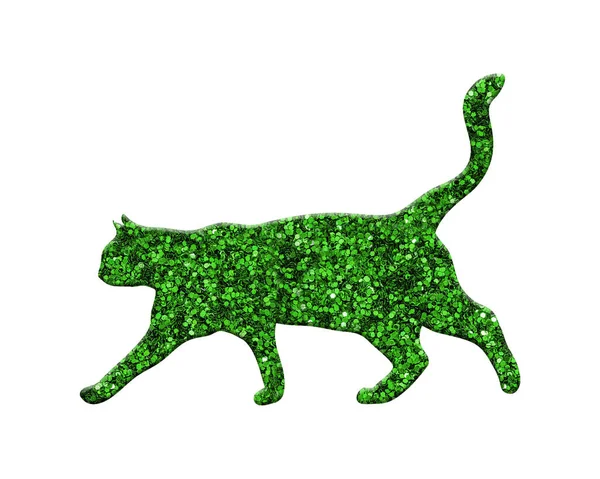 Een Weergave Van Een Groene Glitterkat Geïsoleerd Witte Achtergrond — Stockfoto