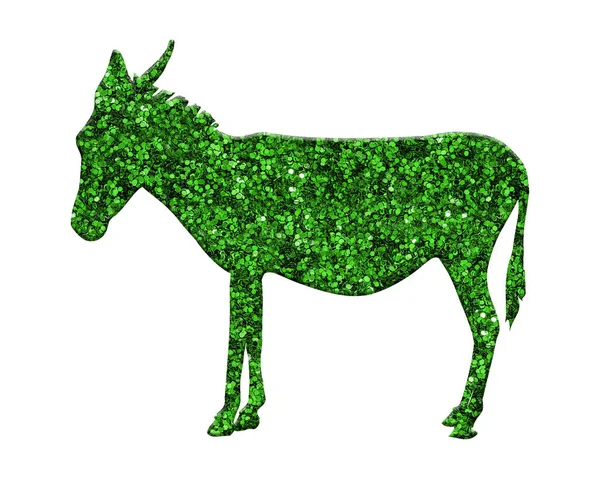 Vykreslení Zeleného Třpytivého Osla Izolovaného Bílém Pozadí — Stock fotografie