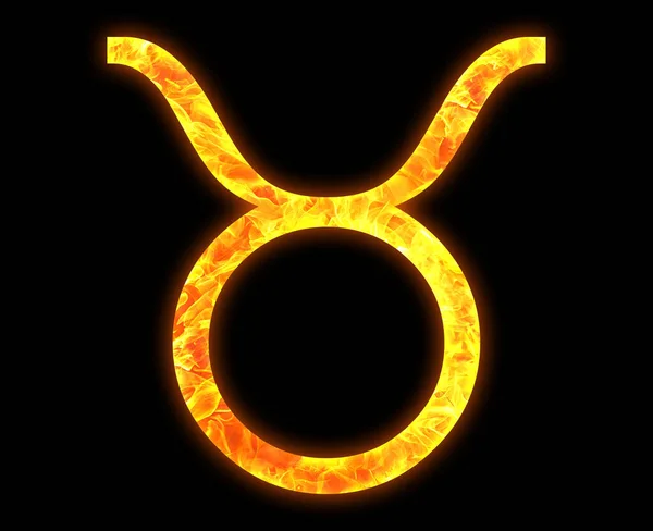 Zarys Znaku Zodiaku Taurus Jasnym Wzorem Ognia Odizolowanym Czarnym Tle — Zdjęcie stockowe