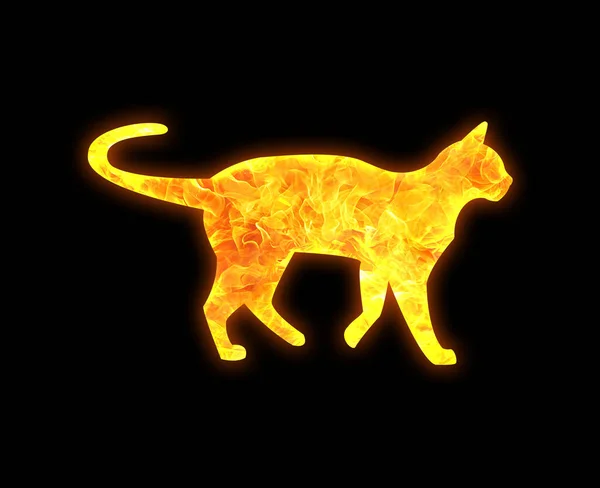 Eine Goldene Ikone Einer Wandelnden Katze Isoliert Auf Schwarzem Hintergrund — Stockfoto
