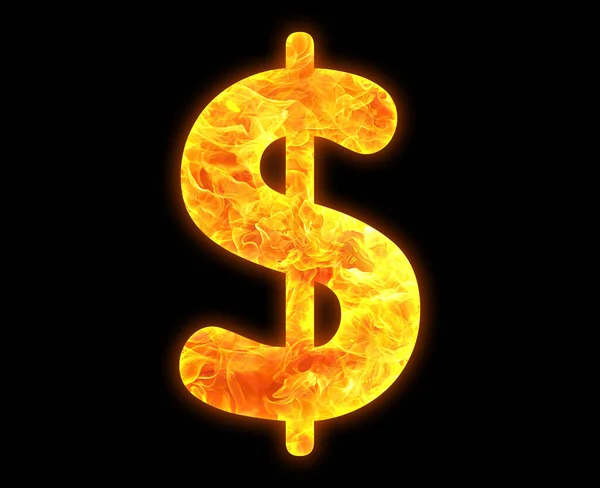 Esquema Signo Dólar Con Patrón Fuego Brillante Aislado Sobre Fondo —  Fotos de Stock