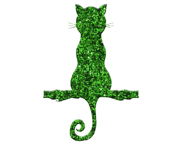 Rendering Green Glitter Cat Isolated White Background — Stock Photo, Image