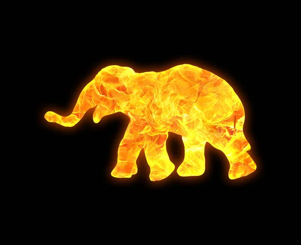 Contorno Elefante Con Luminoso Modello Fuoco Isolato Uno Sfondo Nero — Foto Stock