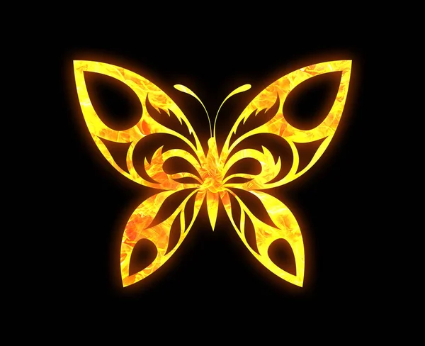 Contorno Farfalla Con Luminoso Modello Fuoco Isolato Uno Sfondo Nero — Foto Stock