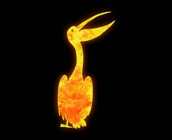 黒い背景に明るい火のパターンを持つペリカンの輪郭 — ストック写真