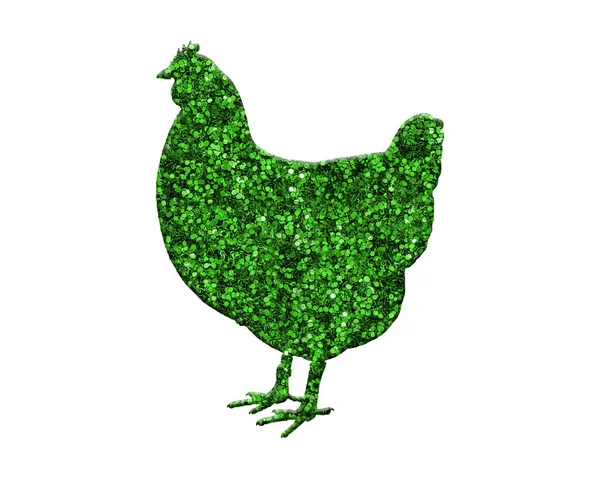 Rendering Green Glitter Chicken Isolated White Background — Stock Photo, Image