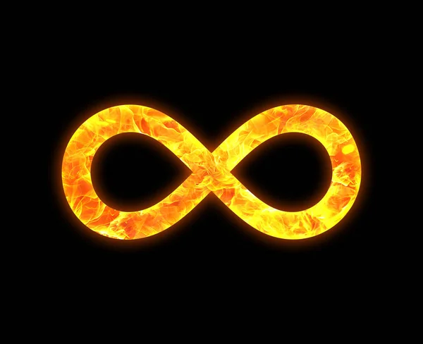 Infinity Sig Outline Bright Fire Pattern Isolated Black Background — Stock Photo, Image