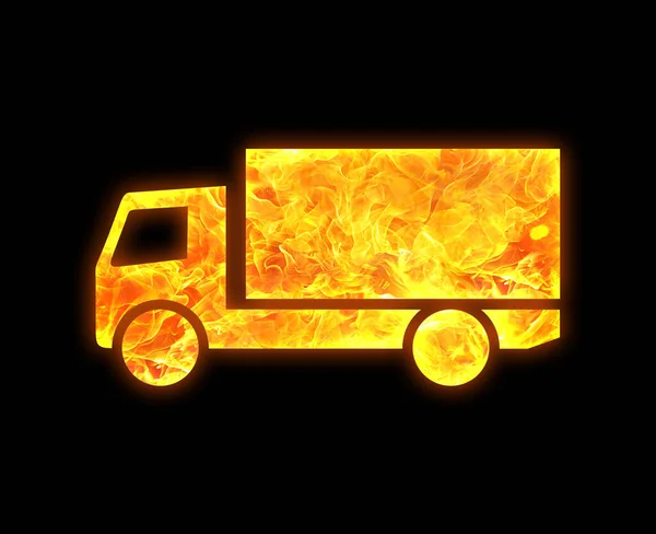 Profilo Camion Con Luminoso Modello Fuoco Isolato Uno Sfondo Nero — Foto Stock