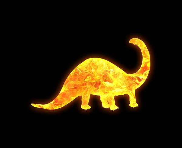 Umriss Eines Dinosauriers Mit Hellem Feuermuster Auf Schwarzem Hintergrund — Stockfoto