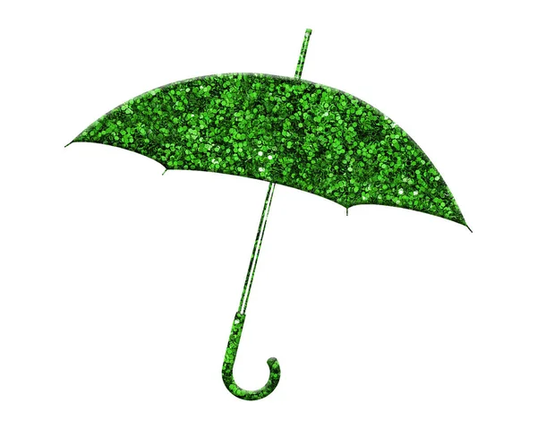 Uma Renderização Guarda Chuva Glitter Verde Isolado Branco — Fotografia de Stock