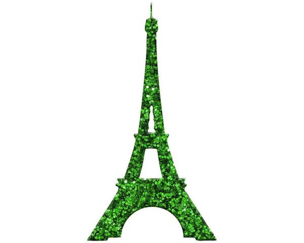 Uma Renderização Uma Torre Eifel Brilho Verde Isolada Fundo Branco — Fotografia de Stock