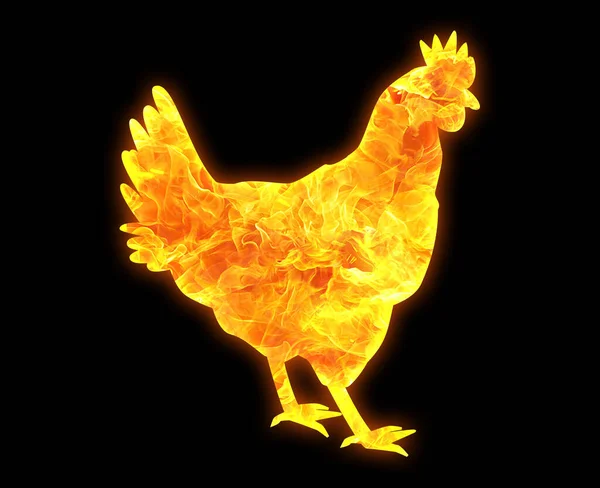 Zarys Kurczaka Jasnym Wzorem Ognia Odizolowany Czarnym Tle — Zdjęcie stockowe