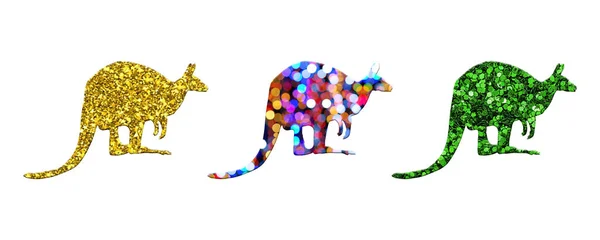 Återgivning Tre Färgglada Glitter Kängurur Isolerad Vit Bakgrund — Stockfoto
