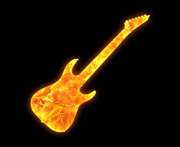 在黑色背景上孤立的电吉他的金色图标 — 图库照片