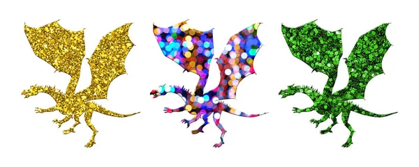 Una Representación Tres Dragones Brillo Colores Aislados Sobre Fondo Blanco — Foto de Stock