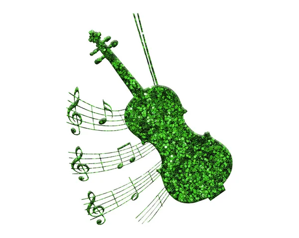 Uma Renderização Violino Glitter Verde Isolado Backgr Branco — Fotografia de Stock