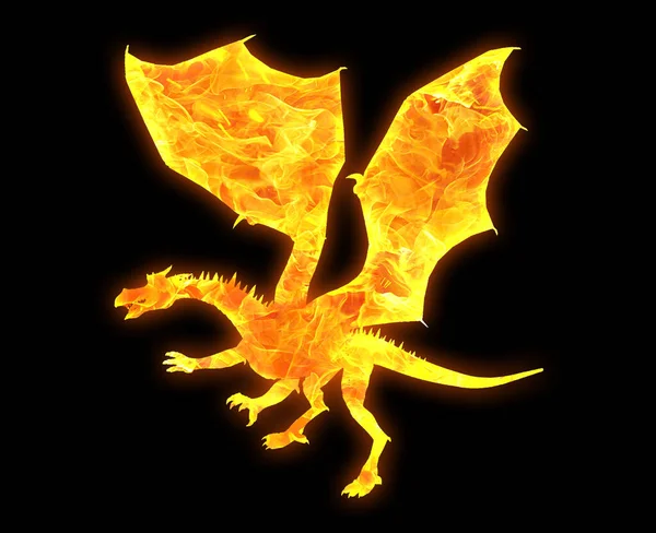 Golden Icon Flying Dragon Isolated Black Background — Stock Photo, Image