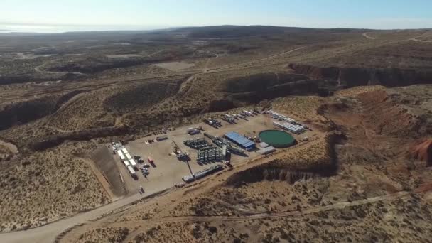 Aerial View Oil Gas Drilling Field — Stock Video