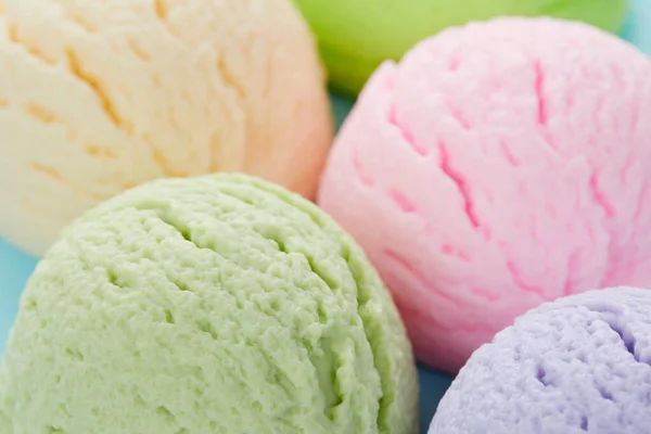 Selective Focus Shot Various Flavored Delicious Ice Cream Scoops — Stock Photo, Image