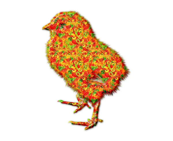 Eine Farbenfrohe Illustration Eines Kleinen Huhns Auf Weißem Hintergrund — Stockfoto
