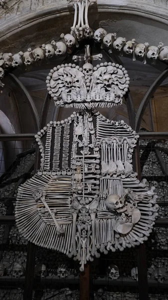 Vertical Shot Schwarzenberg Coat Arms Made Bones Sedlec Ossuary Czech — Stock Photo, Image