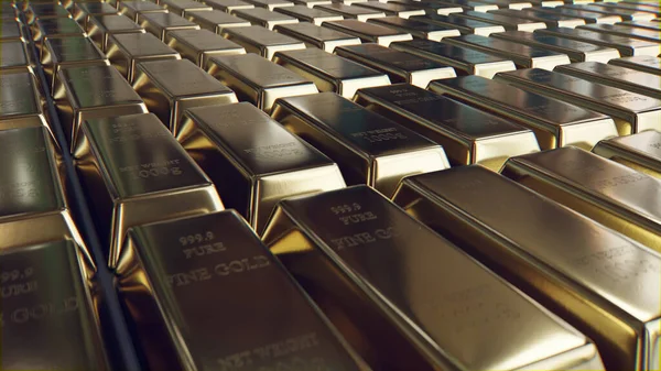 High Angle Shot Row Gold Bars — Stock Photo, Image