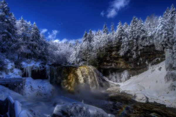 Les Magnifiques Paysages Blackwater Falls Entourés Arbres Enneigés — Photo