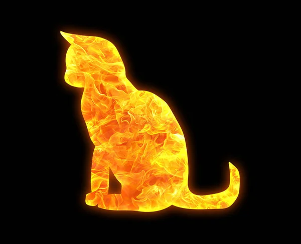 Illustrazione Una Figura Luminosa Gatto Dorato Isolato Uno Sfondo Nero — Foto Stock