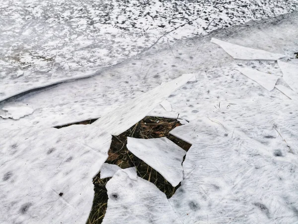 Primer Plano Superficie Del Suelo Hielo Agrietado Siljan Noruega —  Fotos de Stock