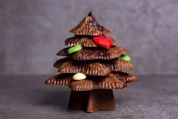 Texture Detail Closeup Chocolate Form Christmas Tree Pieces Candy Decoration — Stock Photo, Image