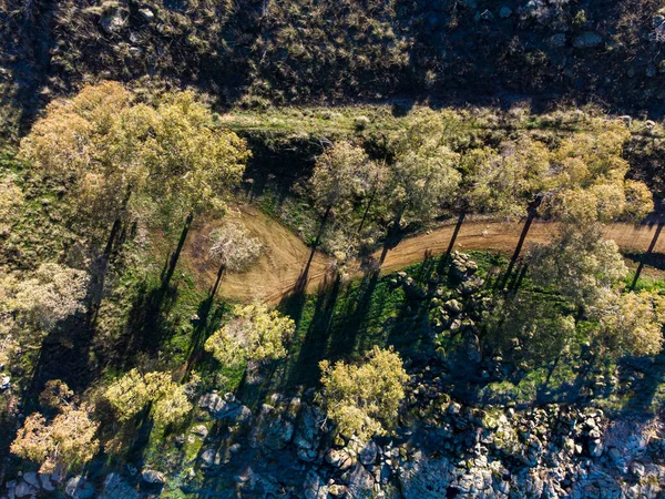 Una Vista Aérea Paisaje Con Vegetación Estrecho Sendero Span —  Fotos de Stock