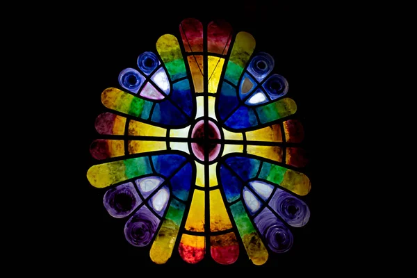 Stained Glass Window Church Colonia Guell Barcelona Spain Dark Background — Stock Photo, Image