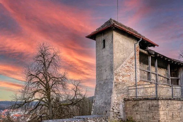 Fantastic Shot Old House Made Bricks Pink Sunset Background — Stock Photo, Image