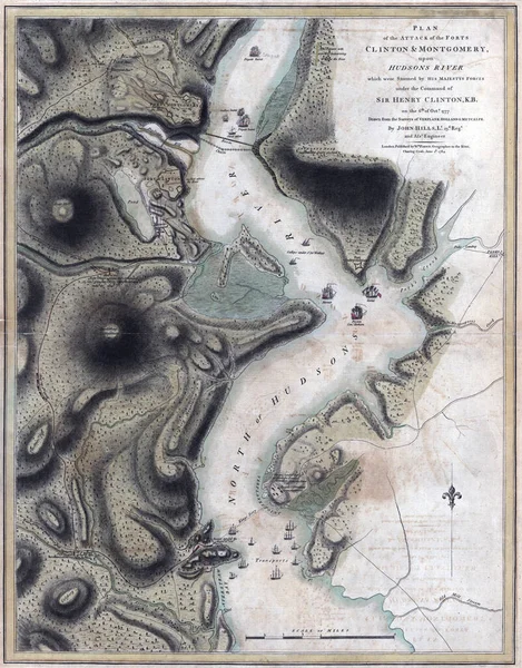 Вертикальная Винтажная Карта Реки Гудзон Xviii Века — стоковое фото