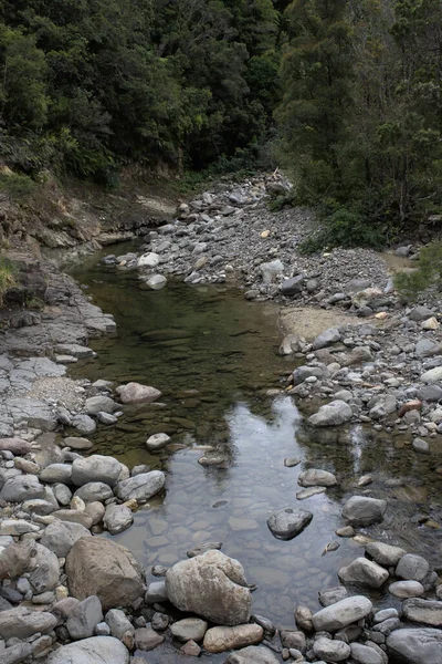 小溪流中的一条垂直的 有岩石在泡沫中的小溪 — 图库照片