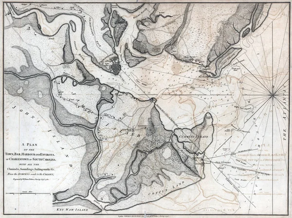 Mapa Vintage Século Xviii Charlestown Durante Revolução Americana — Fotografia de Stock