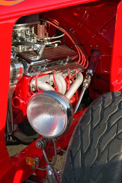 Detalles Del Coche Rojo Blanco Primer Plano —  Fotos de Stock