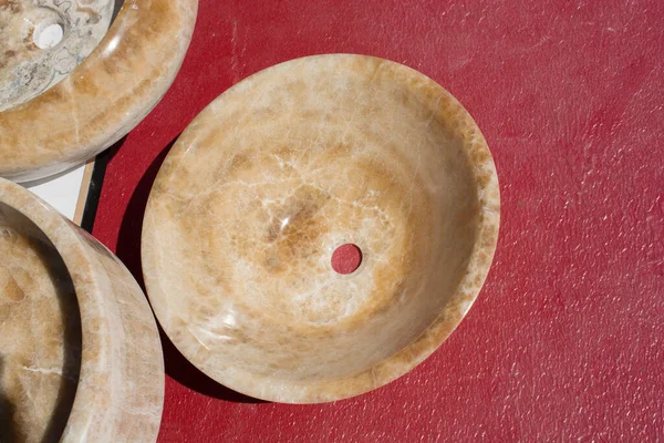 High Angle Shot Tiny Bowls Made Stone Table — Stock Photo, Image