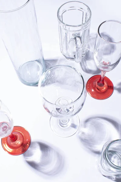 Vertical High Angle Shot Various Empty Glasses — Stock Photo, Image