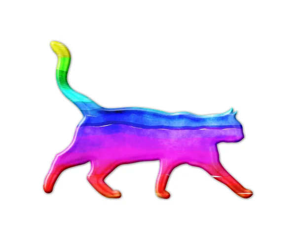 Illustrazione Gatto Color Arcobaleno Isolato Uno Sfondo Bianco — Foto Stock