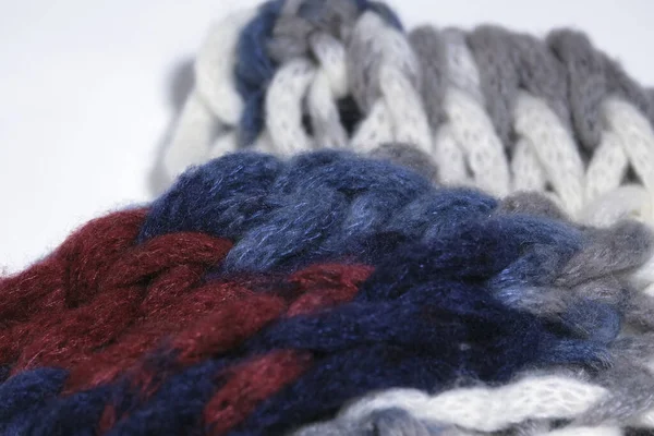 Détails Tricot Laine Bleu Rouge Blanc — Photo